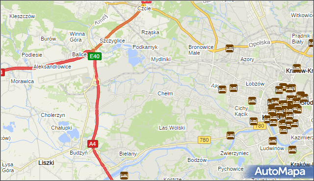 mapa Chełm gmina Kraków, Chełm gmina Kraków na mapie Targeo