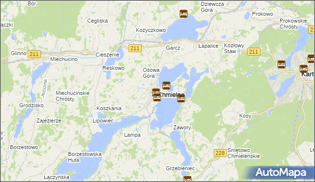 mapa Chmielno powiat kartuski, Chmielno powiat kartuski na mapie Targeo