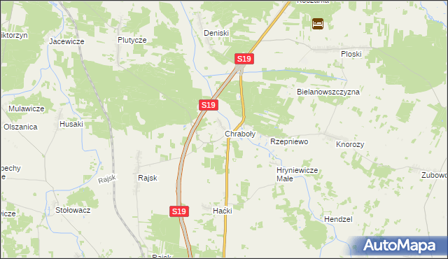 mapa Chraboły gmina Bielsk Podlaski, Chraboły gmina Bielsk Podlaski na mapie Targeo