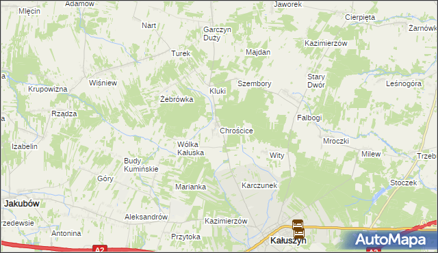mapa Chrościce gmina Kałuszyn, Chrościce gmina Kałuszyn na mapie Targeo