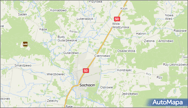 mapa Ciemniewo gmina Sochocin, Ciemniewo gmina Sochocin na mapie Targeo