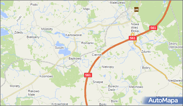 mapa Ciernie gmina Ełk, Ciernie gmina Ełk na mapie Targeo