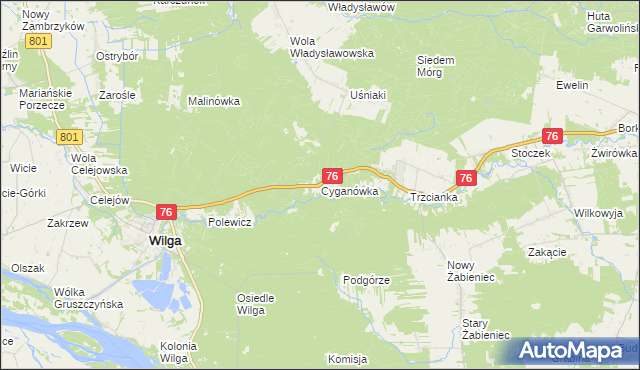 mapa Cyganówka gmina Wilga, Cyganówka gmina Wilga na mapie Targeo