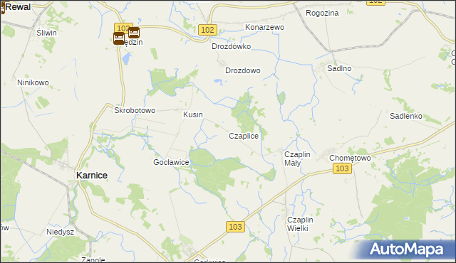 mapa Czaplice gmina Karnice, Czaplice gmina Karnice na mapie Targeo