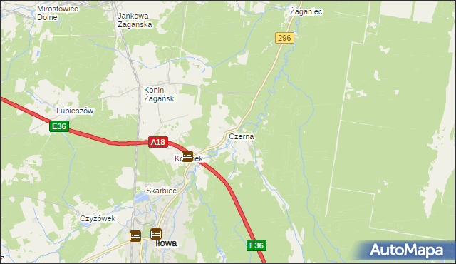 mapa Czerna gmina Iłowa, Czerna gmina Iłowa na mapie Targeo