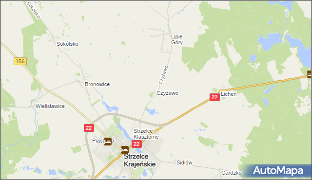 mapa Czyżewo gmina Strzelce Krajeńskie, Czyżewo gmina Strzelce Krajeńskie na mapie Targeo