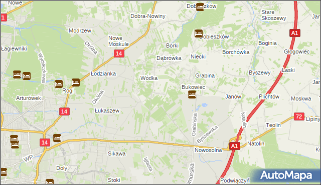 mapa Dąbrowa gmina Nowosolna, Dąbrowa gmina Nowosolna na mapie Targeo