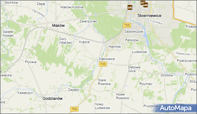 mapa Dąbrowice gmina Maków, Dąbrowice gmina Maków na mapie Targeo