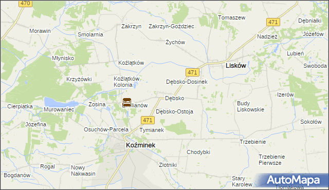 mapa Dębsko gmina Koźminek, Dębsko gmina Koźminek na mapie Targeo