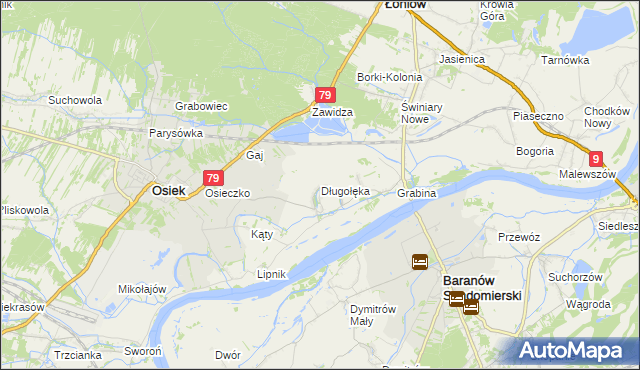 mapa Długołęka gmina Osiek, Długołęka gmina Osiek na mapie Targeo