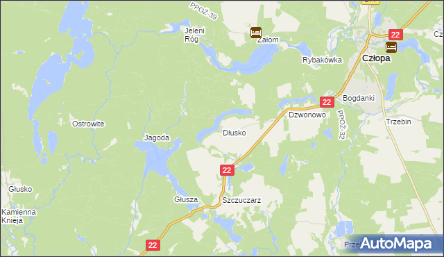 mapa Dłusko gmina Człopa, Dłusko gmina Człopa na mapie Targeo