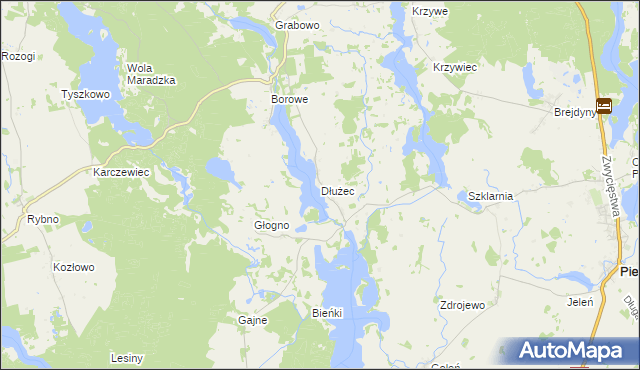 mapa Dłużec gmina Piecki, Dłużec gmina Piecki na mapie Targeo