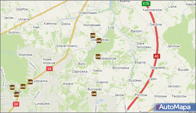 mapa Dobieszków gmina Nowosolna, Dobieszków gmina Nowosolna na mapie Targeo