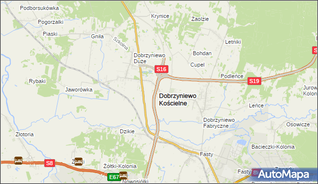mapa Dobrzyniewo Kościelne, Dobrzyniewo Kościelne na mapie Targeo