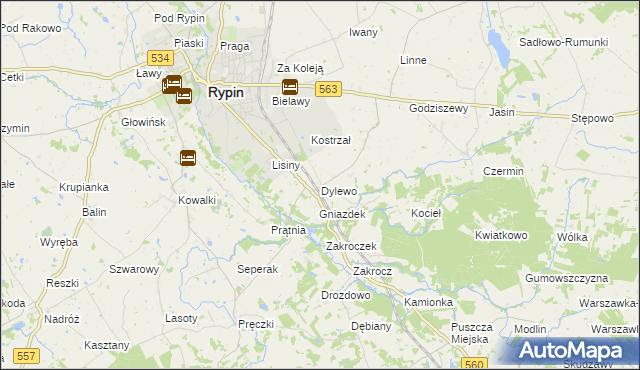 mapa Dylewo gmina Rypin, Dylewo gmina Rypin na mapie Targeo