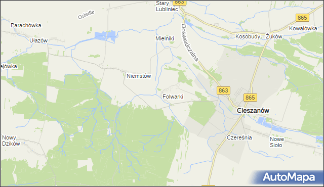 mapa Folwarki gmina Cieszanów, Folwarki gmina Cieszanów na mapie Targeo