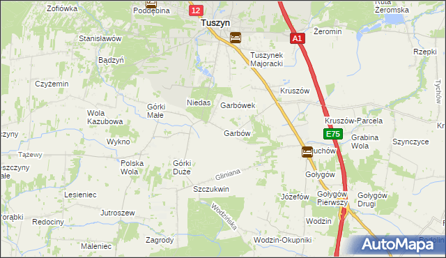 mapa Garbów gmina Tuszyn, Garbów gmina Tuszyn na mapie Targeo
