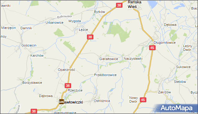 mapa Gierałtowice gmina Reńska Wieś, Gierałtowice gmina Reńska Wieś na mapie Targeo