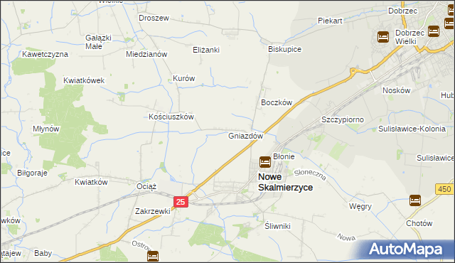 mapa Gniazdów gmina Nowe Skalmierzyce, Gniazdów gmina Nowe Skalmierzyce na mapie Targeo