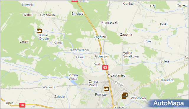 mapa Gołaszyn gmina Łuków, Gołaszyn gmina Łuków na mapie Targeo