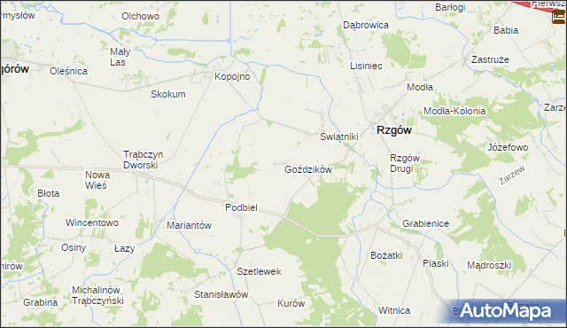 mapa Goździków gmina Rzgów, Goździków gmina Rzgów na mapie Targeo