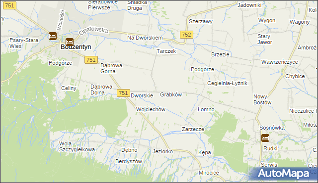mapa Grabków gmina Pawłów, Grabków gmina Pawłów na mapie Targeo