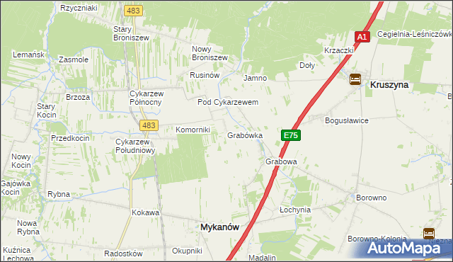 mapa Grabówka gmina Mykanów, Grabówka gmina Mykanów na mapie Targeo