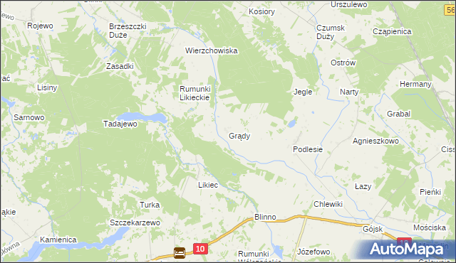 mapa Grądy gmina Szczutowo, Grądy gmina Szczutowo na mapie Targeo
