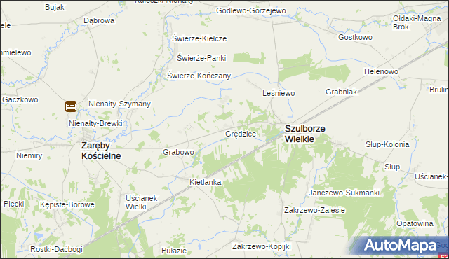 mapa Grędzice gmina Szulborze Wielkie, Grędzice gmina Szulborze Wielkie na mapie Targeo