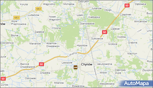 mapa Hipolitów gmina Chynów, Hipolitów gmina Chynów na mapie Targeo