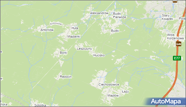 mapa Hucisko gmina Szydłowiec, Hucisko gmina Szydłowiec na mapie Targeo