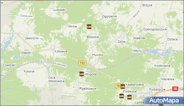 mapa Hucisko gmina Włodowice, Hucisko gmina Włodowice na mapie Targeo