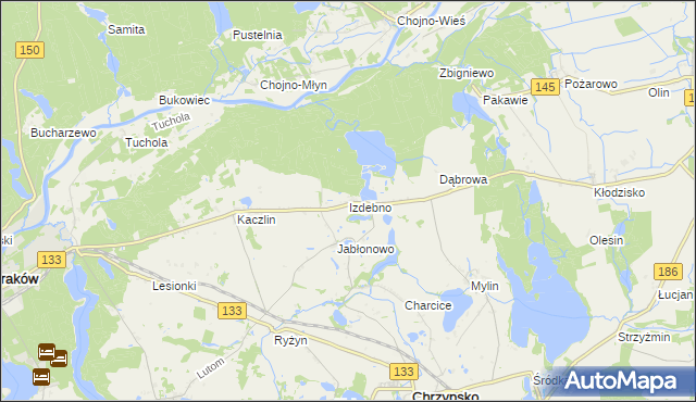mapa Izdebno gmina Sieraków, Izdebno gmina Sieraków na mapie Targeo