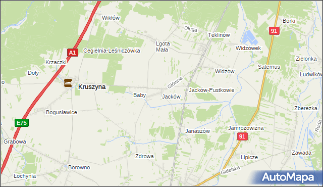 mapa Jacków gmina Kruszyna, Jacków gmina Kruszyna na mapie Targeo