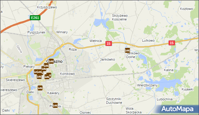 mapa Jankówko gmina Gniezno, Jankówko gmina Gniezno na mapie Targeo