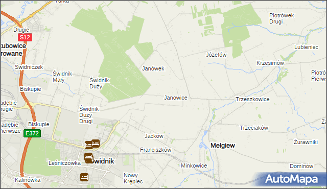 mapa Janowice gmina Mełgiew, Janowice gmina Mełgiew na mapie Targeo