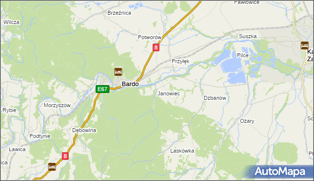 mapa Janowiec gmina Bardo, Janowiec gmina Bardo na mapie Targeo