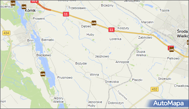 mapa Jaszkowo gmina Zaniemyśl, Jaszkowo gmina Zaniemyśl na mapie Targeo