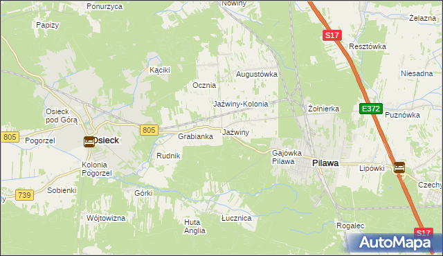 mapa Jaźwiny gmina Pilawa, Jaźwiny gmina Pilawa na mapie Targeo