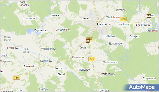 mapa Jedle gmina Łopuszno, Jedle gmina Łopuszno na mapie Targeo