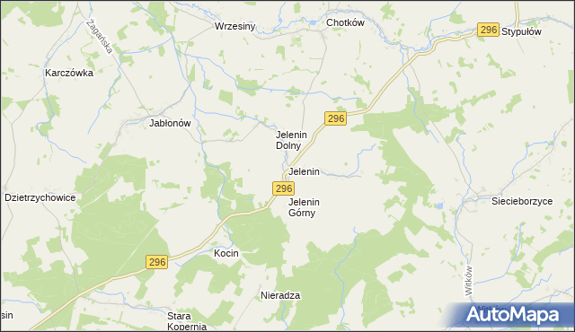 mapa Jelenin gmina Żagań, Jelenin gmina Żagań na mapie Targeo