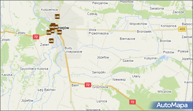 mapa Józefów gmina Poddębice, Józefów gmina Poddębice na mapie Targeo