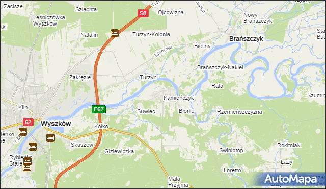 mapa Kamieńczyk gmina Wyszków, Kamieńczyk gmina Wyszków na mapie Targeo