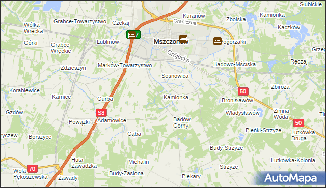mapa Kamionka gmina Mszczonów, Kamionka gmina Mszczonów na mapie Targeo