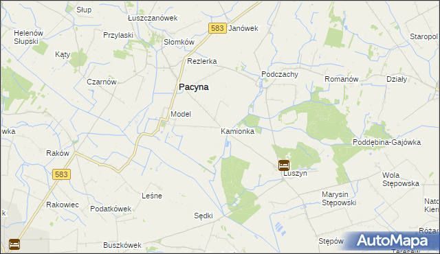 mapa Kamionka gmina Pacyna, Kamionka gmina Pacyna na mapie Targeo
