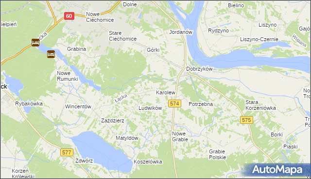 mapa Karolew gmina Gąbin, Karolew gmina Gąbin na mapie Targeo