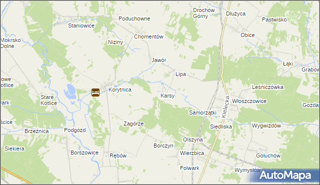 mapa Karsy gmina Sobków, Karsy gmina Sobków na mapie Targeo