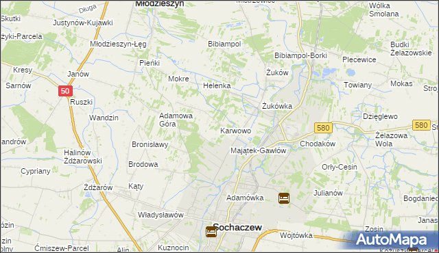 mapa Karwowo gmina Sochaczew, Karwowo gmina Sochaczew na mapie Targeo