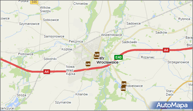 mapa Kąty Wrocławskie, Kąty Wrocławskie na mapie Targeo