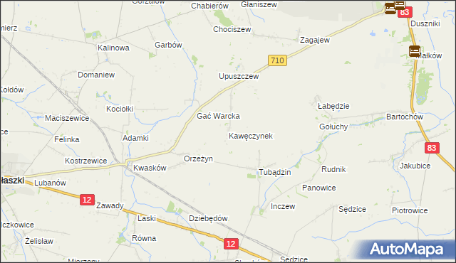 mapa Kawęczynek gmina Warta, Kawęczynek gmina Warta na mapie Targeo